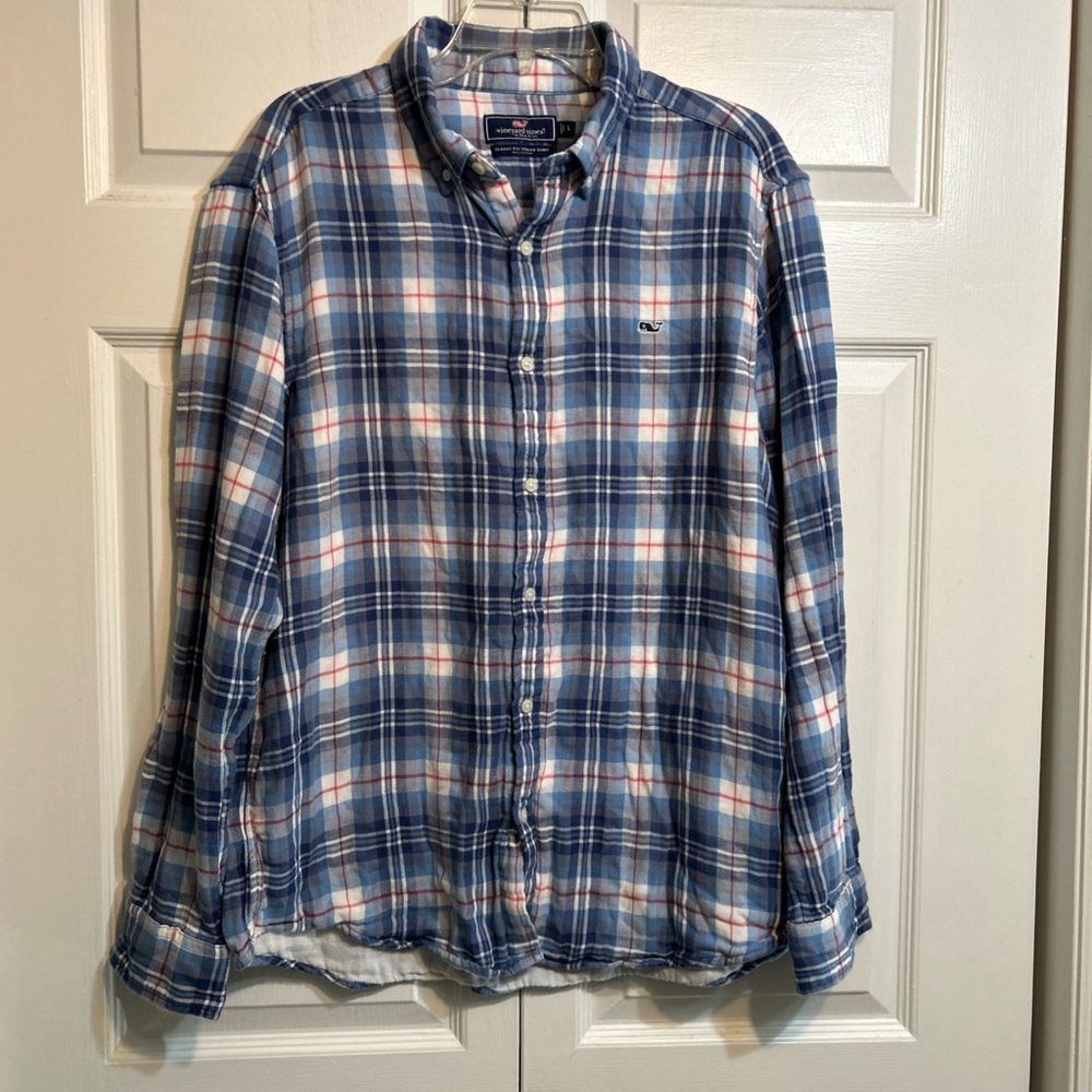 Vineyard Vines Classic Fit Plaid Flannel Whale Shirt Long Sleeves Size L Large